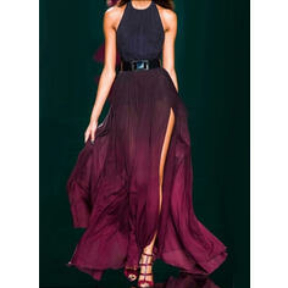 Sleeveless ombre maxi dress w/slit